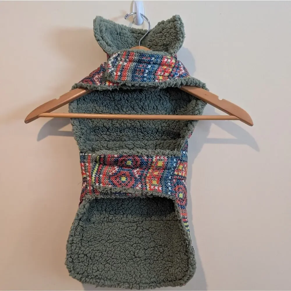 Youly Reversible Dog Coat Puffer Sherpa Multicolor Fair Isle LG/XL NWT